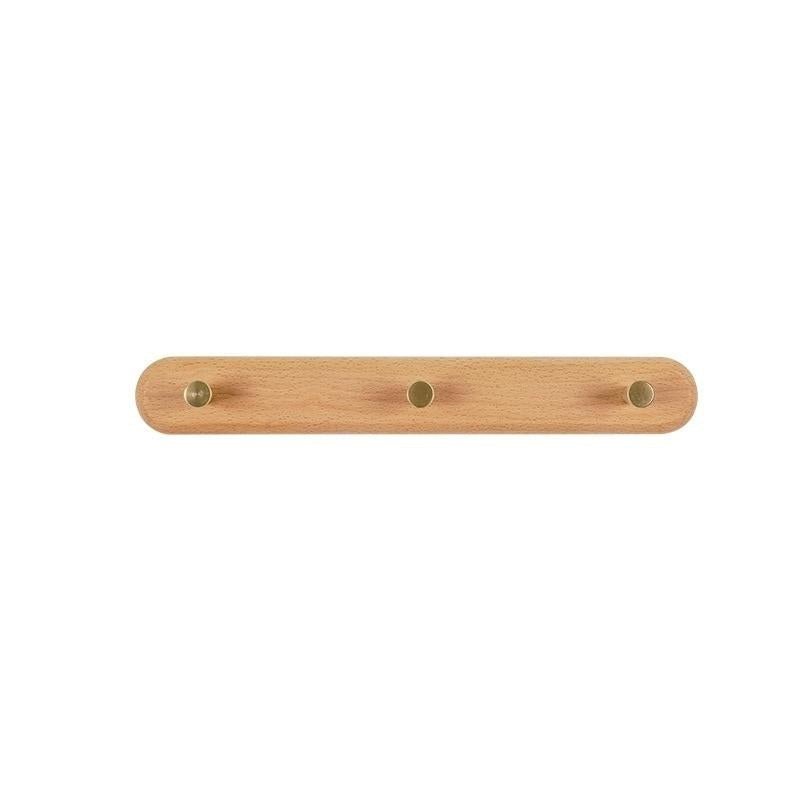 Houten Wandkapstok met Messing Haken voor Jas en Hoed