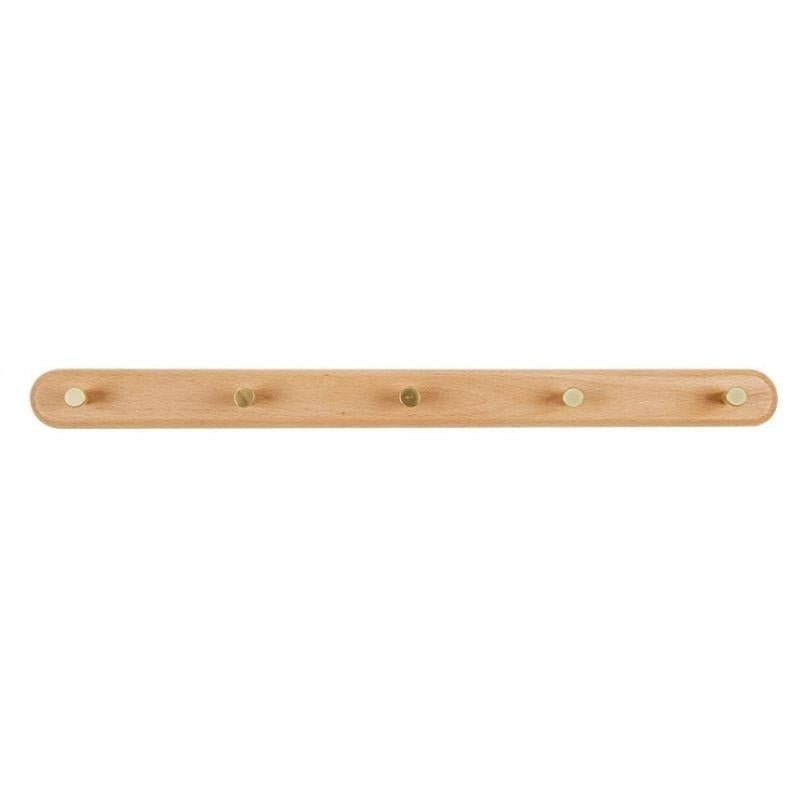 Houten Wandkapstok met Messing Haken voor Jas en Hoed