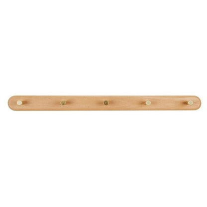 Houten Wandkapstok met Messing Haken voor Jas en Hoed