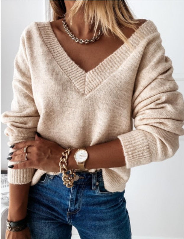 Dames Trui Basic Gebreid met V-hals Elegante Stijl