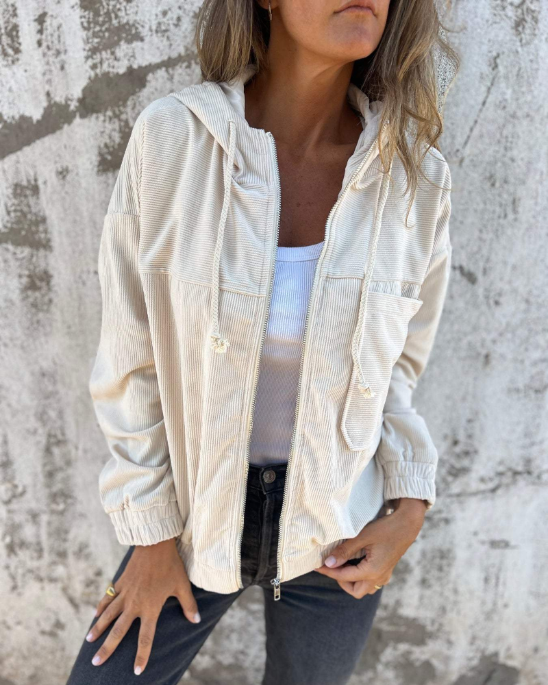 Dames Corduroy Hoodie Jas Comfortabele Pasvorm - Mode Vibes
