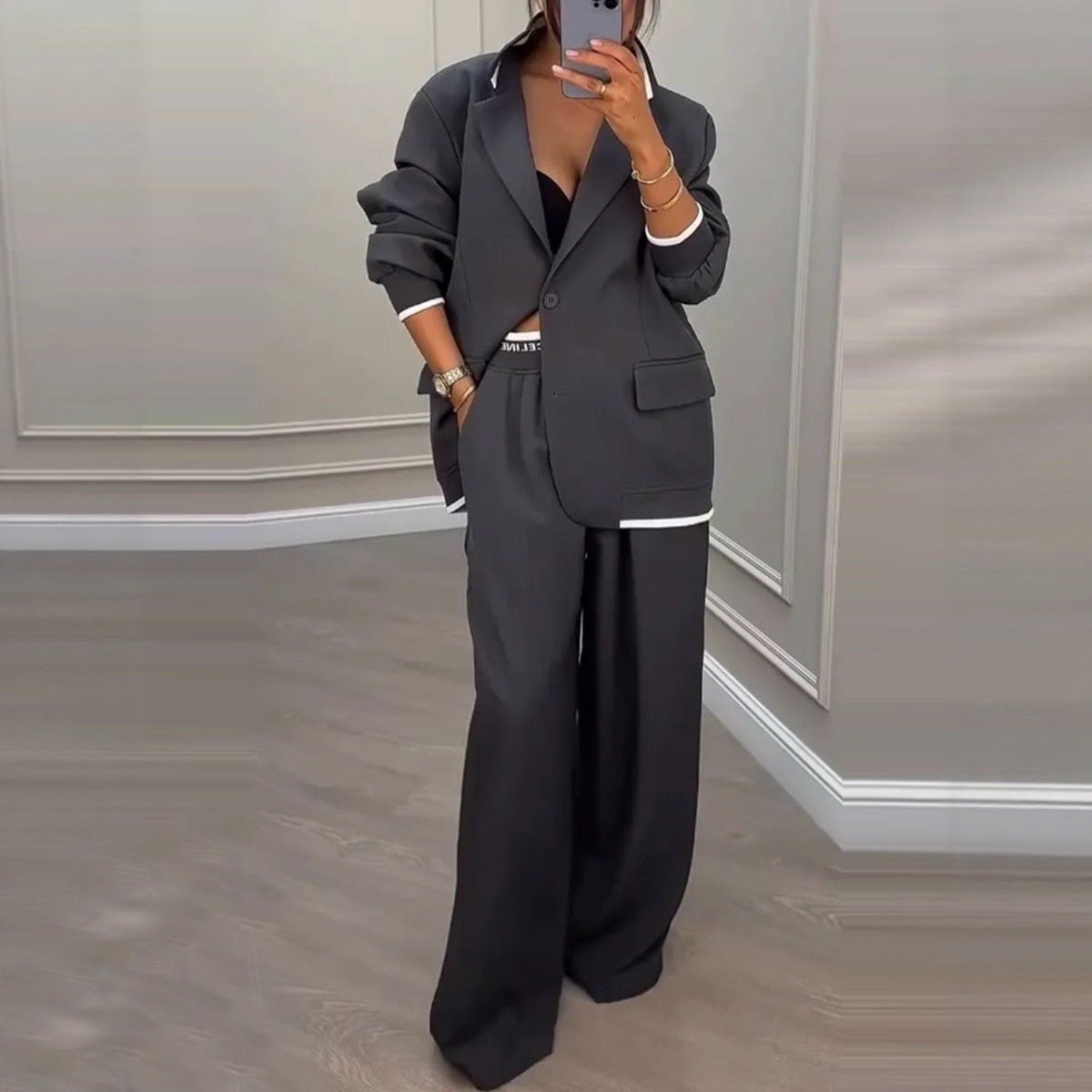 Dames Blazer Set met Wijde Broek Trendy Elegante Kleding