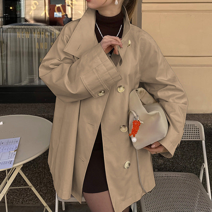 Dames Korte Trenchcoat Luxe Trendy Stijl