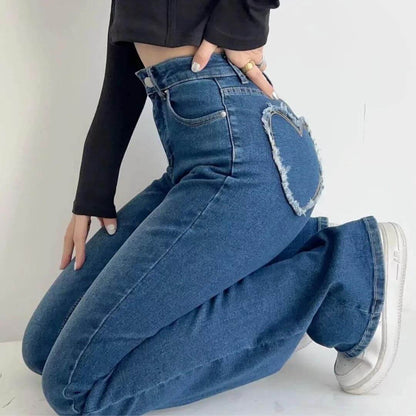 Dames Spijkerbroek met Hoge Taille en Hartvormige Franjes | Flared Pasvorm