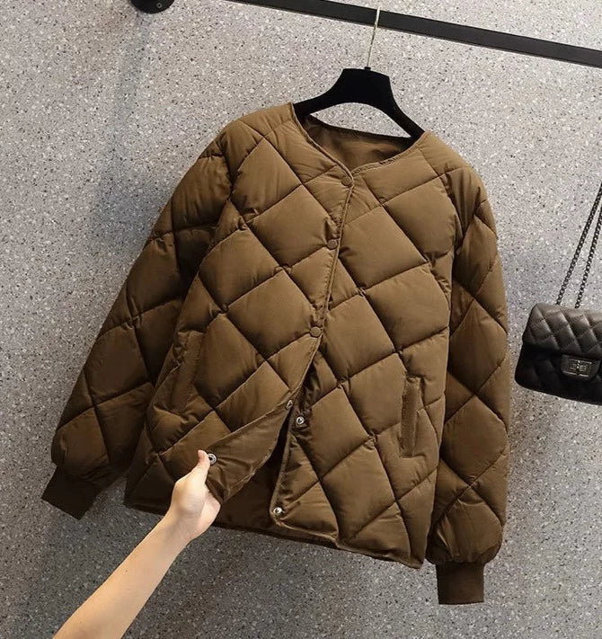 Geruite Katoenen Jas voor Vrouw Warm en Stijlvol