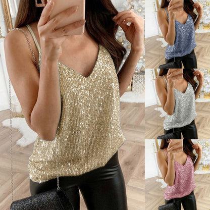 Dames Top met Pailletten en Spaghetti Bandjes Glitter Trendy