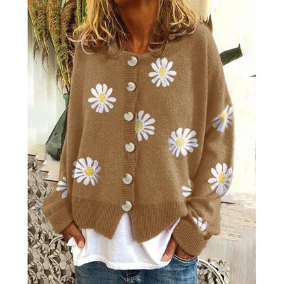 Dames Vest Gebreid Bloemenpatroon Roze