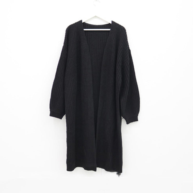 Dames Gebreid Vest met Pofmouwen Elegante Lang Model