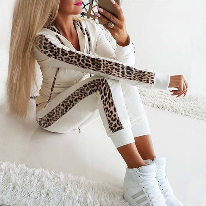 Dames Joggingpak Tweedelig met Capuchon en Luipaard Print - Mode Vibes