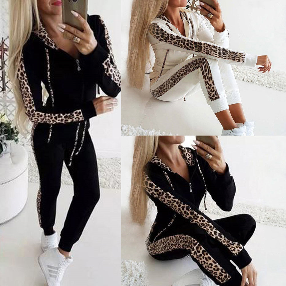 Dames Joggingpak Tweedelig met Capuchon en Luipaard Print