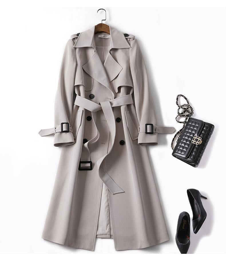 Dames Trenchcoat Lange Dubbele Knopen Ceintuur Stijlvol