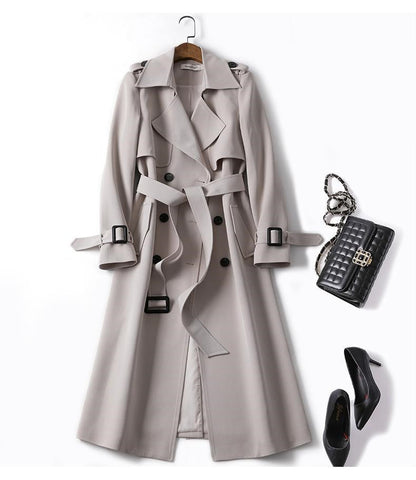 Dames Trenchcoat Lange Dubbele Knopen Ceintuur Stijlvol