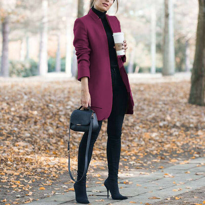 Dames Winterjas Lange Coat met Opstaande Kraag