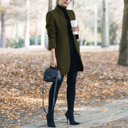 Dames Winterjas Lange Coat met Opstaande Kraag