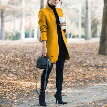 Dames Winterjas Lange Coat met Opstaande Kraag