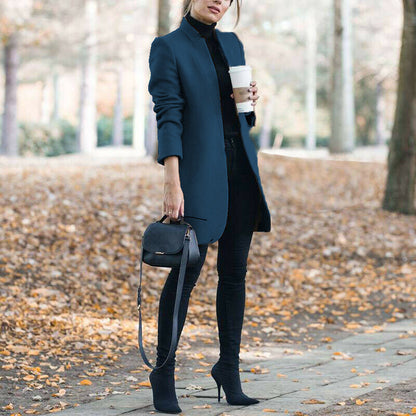 Dames Winterjas Lange Coat met Opstaande Kraag