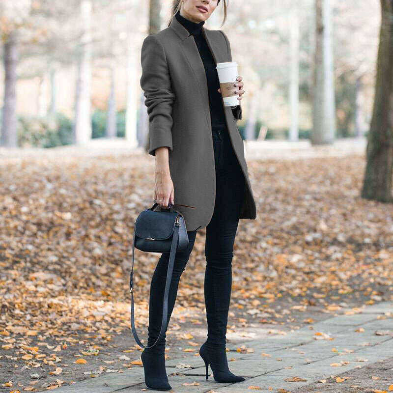 Dames Winterjas Lange Coat met Opstaande Kraag