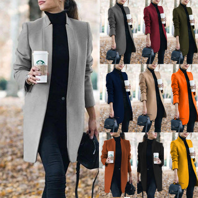 Dames Winterjas Lange Coat met Opstaande Kraag