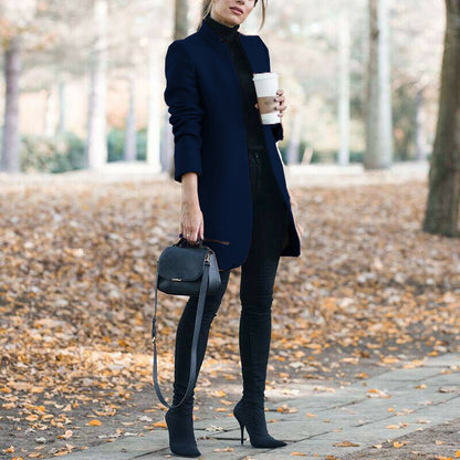 Dames Winterjas Lange Coat met Opstaande Kraag