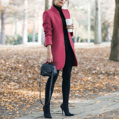 Dames Winterjas Lange Coat met Opstaande Kraag