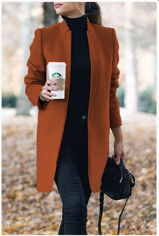 Dames Winterjas Lange Coat met Opstaande Kraag