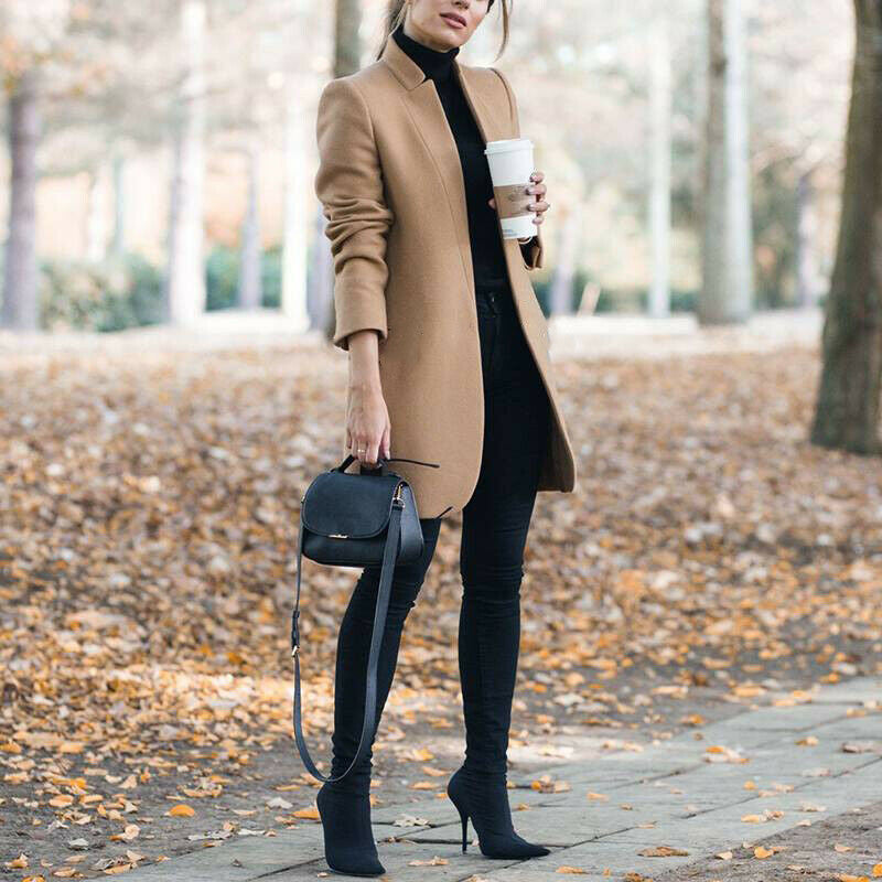 Dames Winterjas Lange Coat met Opstaande Kraag