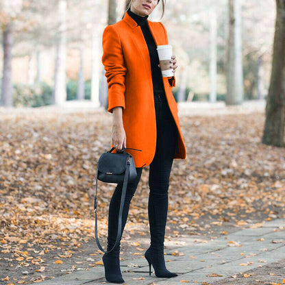 Dames Winterjas Lange Coat met Opstaande Kraag