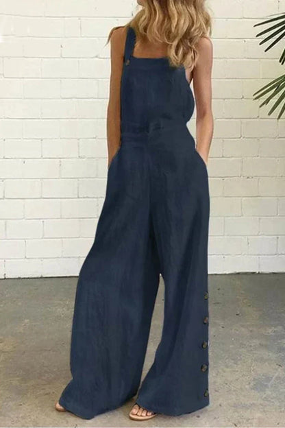 Jumpsuit Effen Kleur Vierkante Kraag Gesp Sluiting