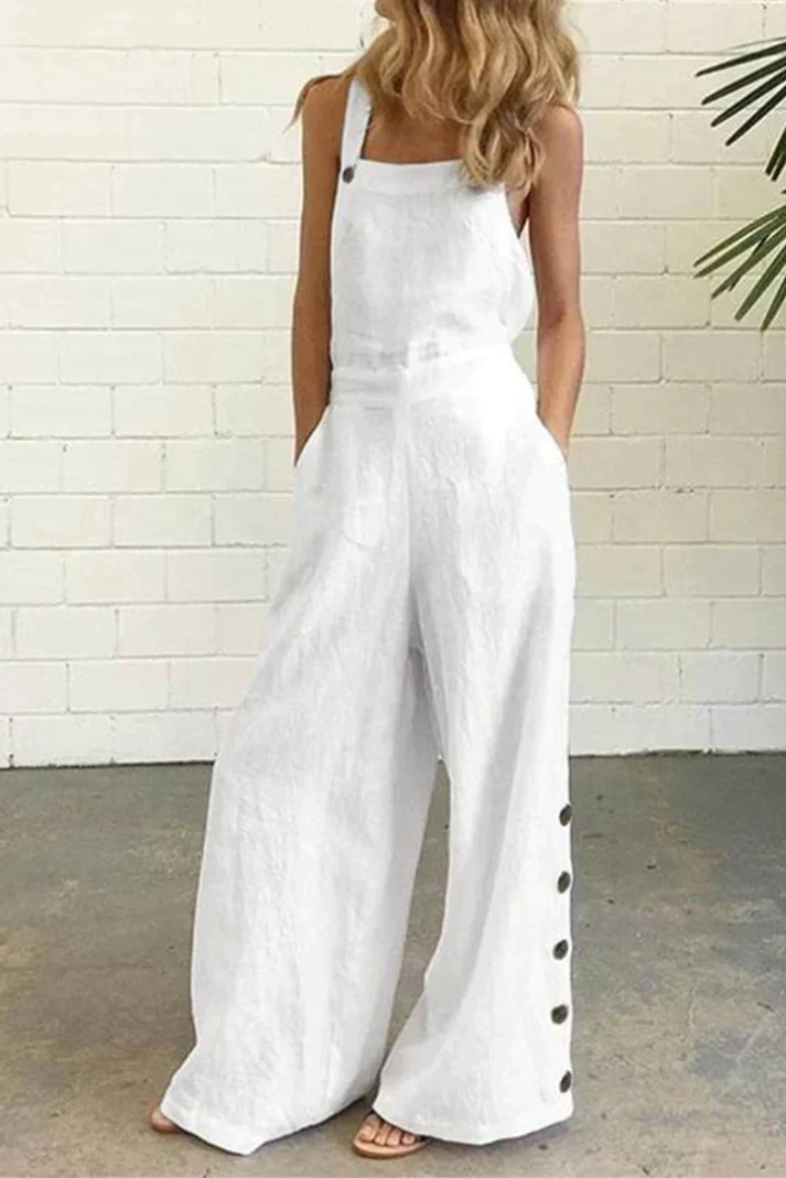 Jumpsuit Effen Kleur Vierkante Kraag Gesp Sluiting - Mode Vibes