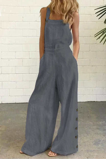 Jumpsuit Effen Kleur Vierkante Kraag Gesp Sluiting