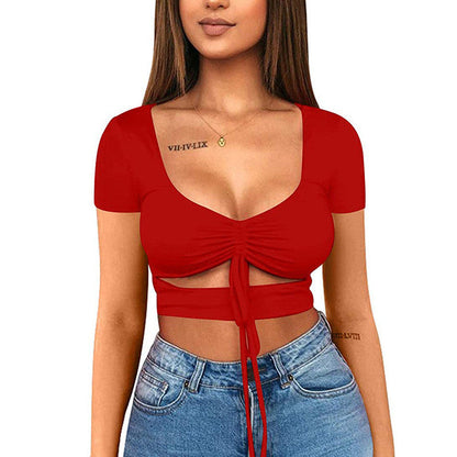 Dames Crop Top Aansluitend met V-hals en Trekkoord