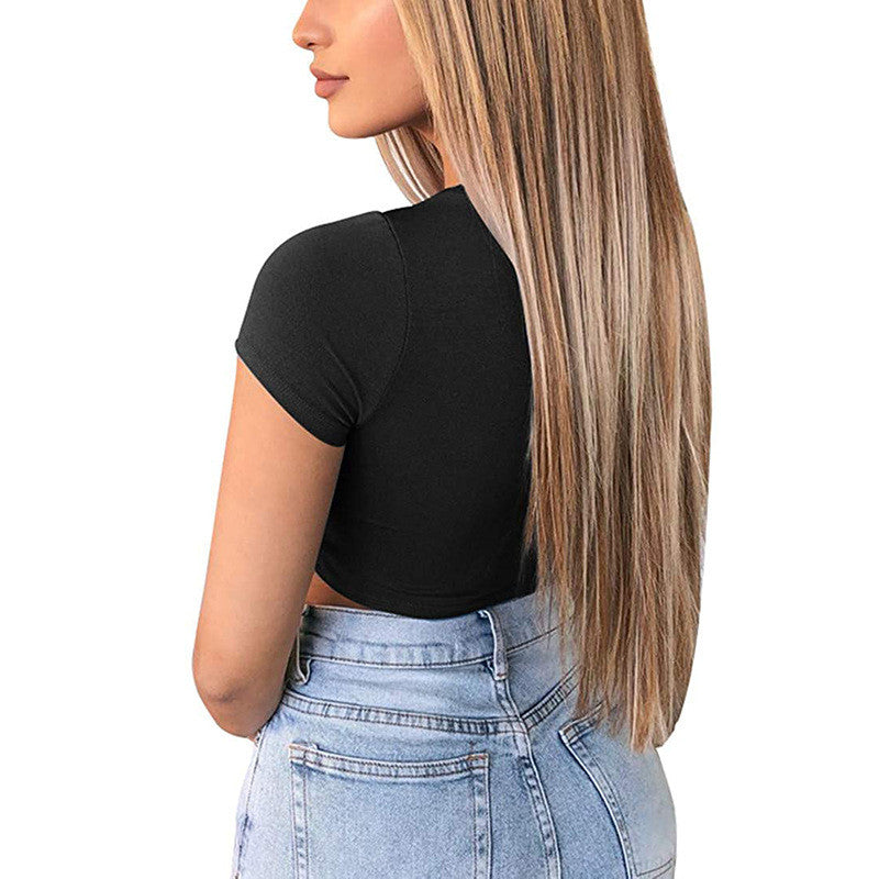 Dames Crop Top Aansluitend met V-hals en Trekkoord