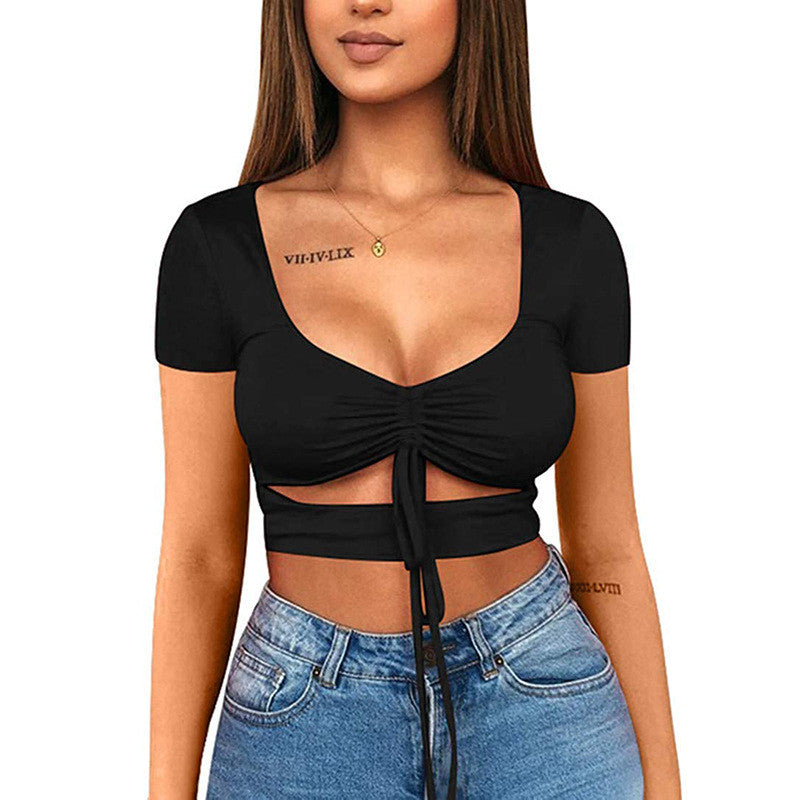 Dames Crop Top Aansluitend met V-hals en Trekkoord