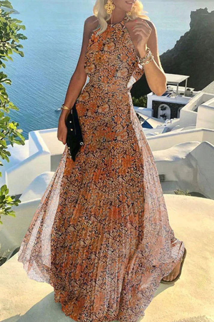 Boheemse Jurk Plooien Geplooide Maxi Jurk Patchwork