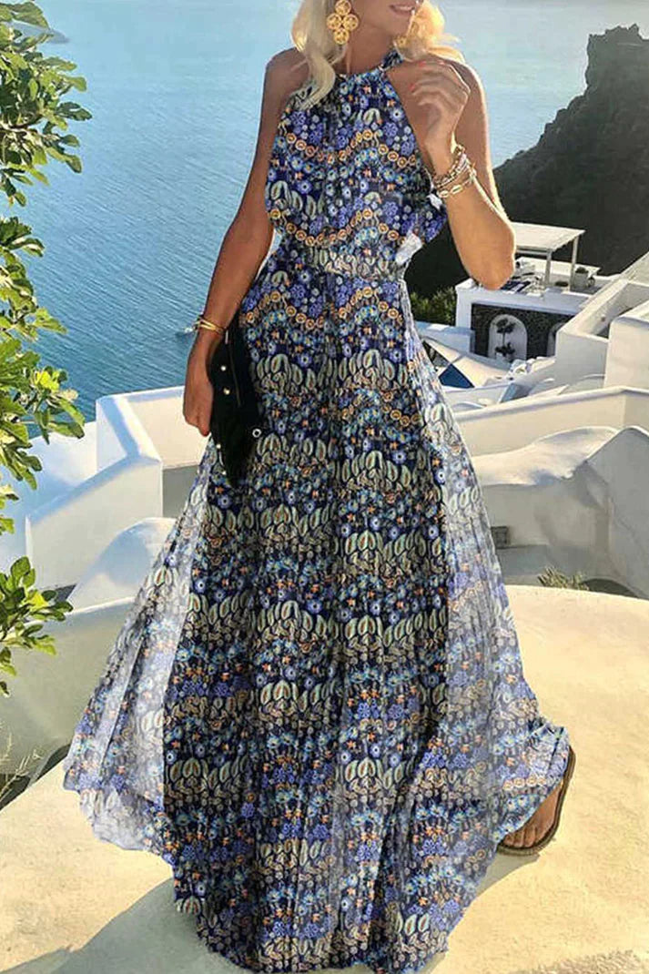 Boheemse Jurk Plooien Geplooide Maxi Jurk Patchwork