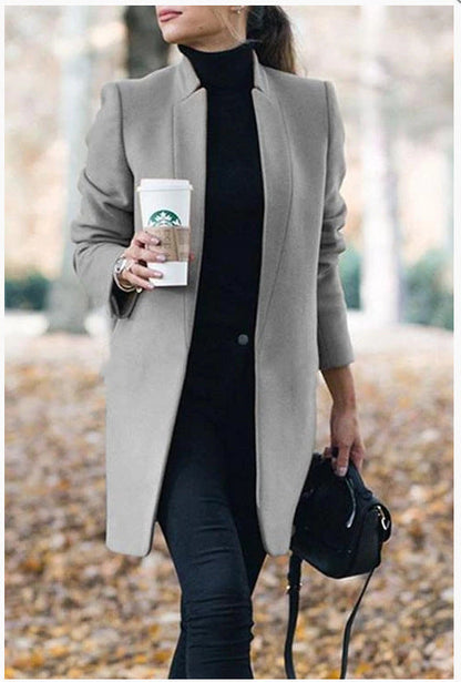 Dames Winterjas Lange Coat met Opstaande Kraag