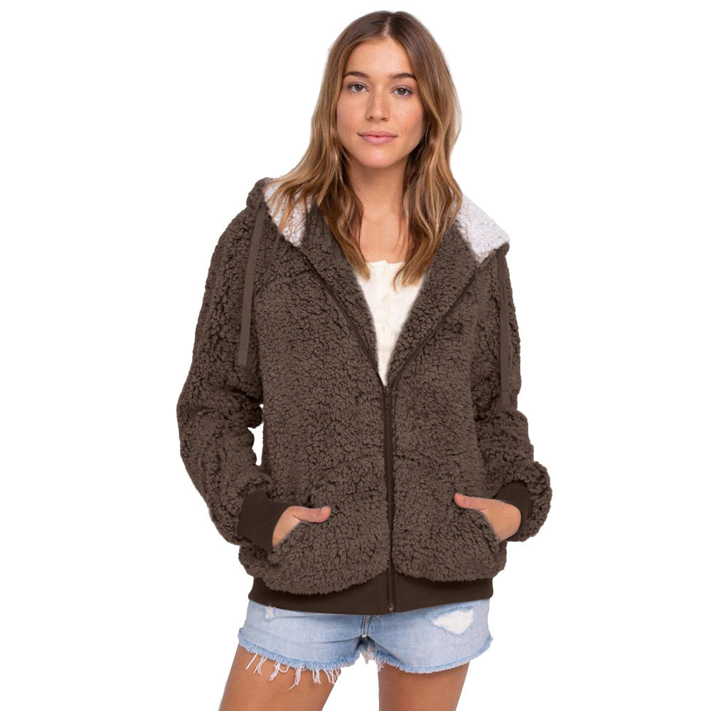 Dames Fleece Hoodie Rits Capuchon Zwart Wit