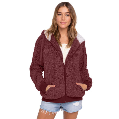 Dames Fleece Hoodie Rits Capuchon Zwart Wit