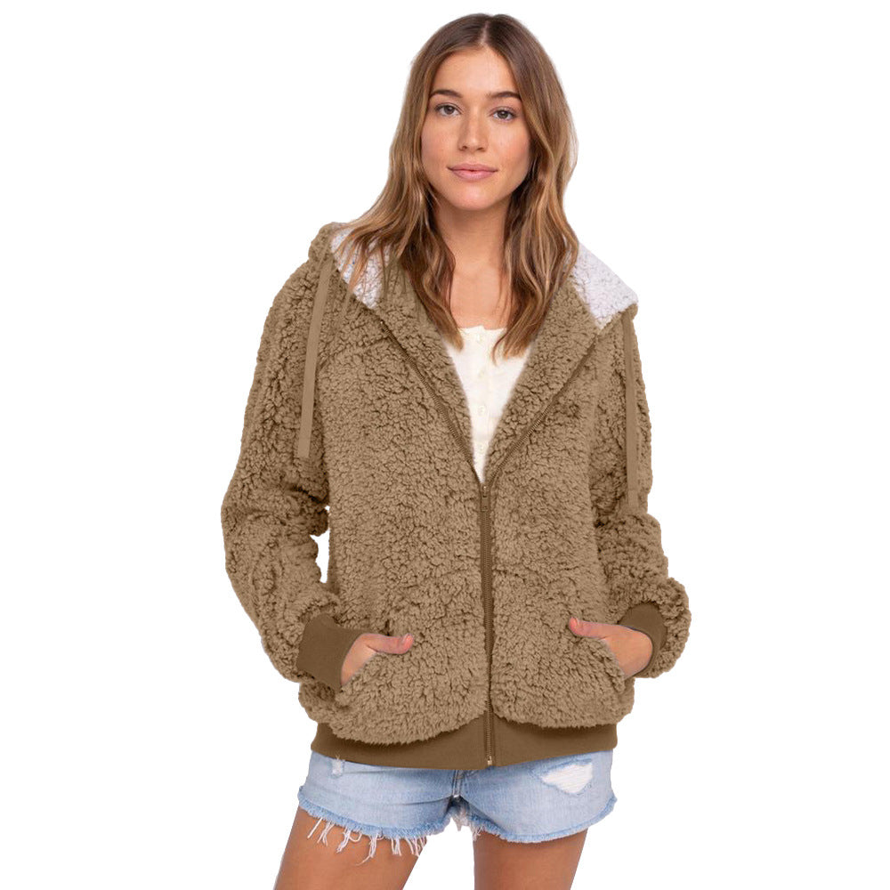 Dames Fleece Hoodie Rits Capuchon Zwart Wit