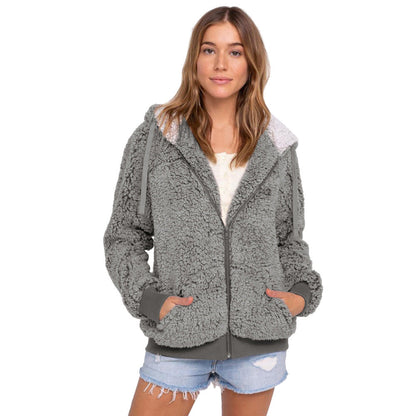 Dames Fleece Hoodie Rits Capuchon Zwart Wit