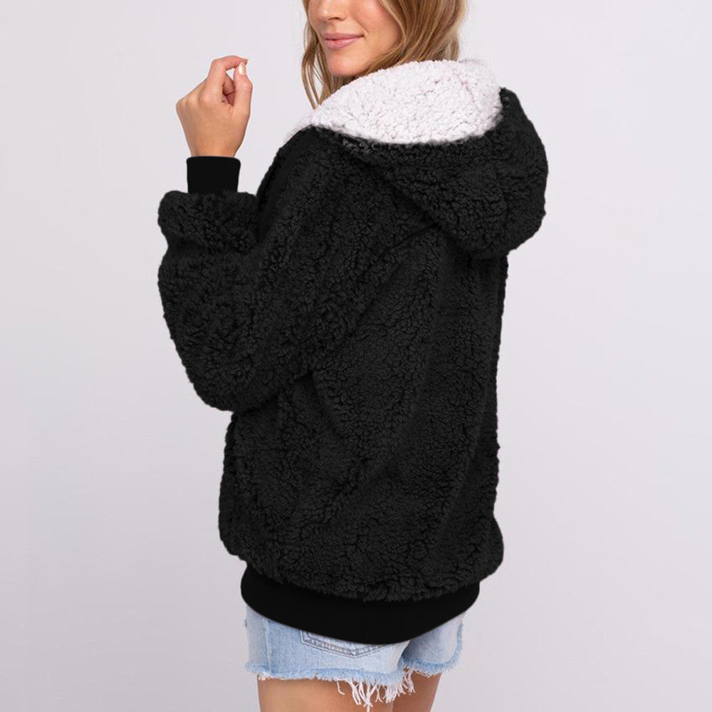 Dames Fleece Hoodie Rits Capuchon Zwart Wit - Mode Vibes