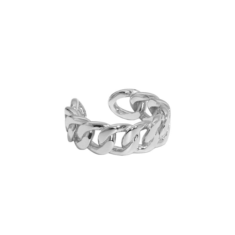 Dames Ring met Gedraaide Ketting Zilverkleurig Open Schakel Ontwerp