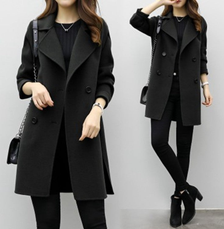 Dames Wollen Mantel Dubbel Geknoopt Stijlvol Trendy Look