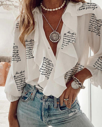 Vrouwen Bloes met Bloemenprint en Ruches Boho Stijl