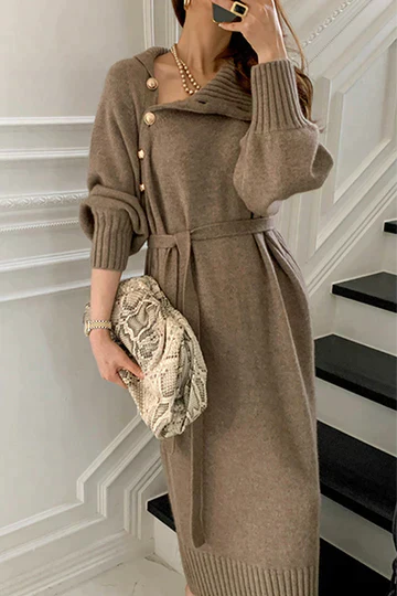 Jurk met Coltrui Zwart Klassieke Stijl - Mode Vibes