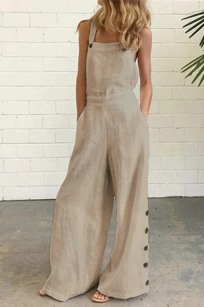 Jumpsuit Effen Kleur Vierkante Kraag Gesp Sluiting