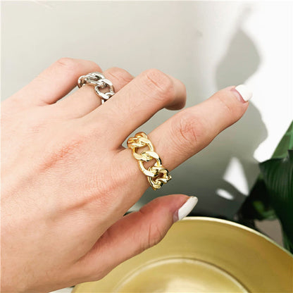 Dames Ring met Gedraaide Ketting Zilverkleurig Open Schakel Ontwerp - Mode Vibes