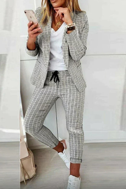 Casual Geruite Tweedelige Set Lange Mouwen - Mode Vibes