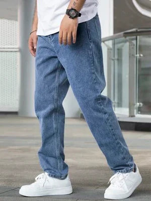 Heren Jeans Losse Pasvorm Comfortabele Zittende Broek