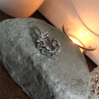 Dames Ring met Gedraaide Ketting Zilverkleurig Open Schakel Ontwerp